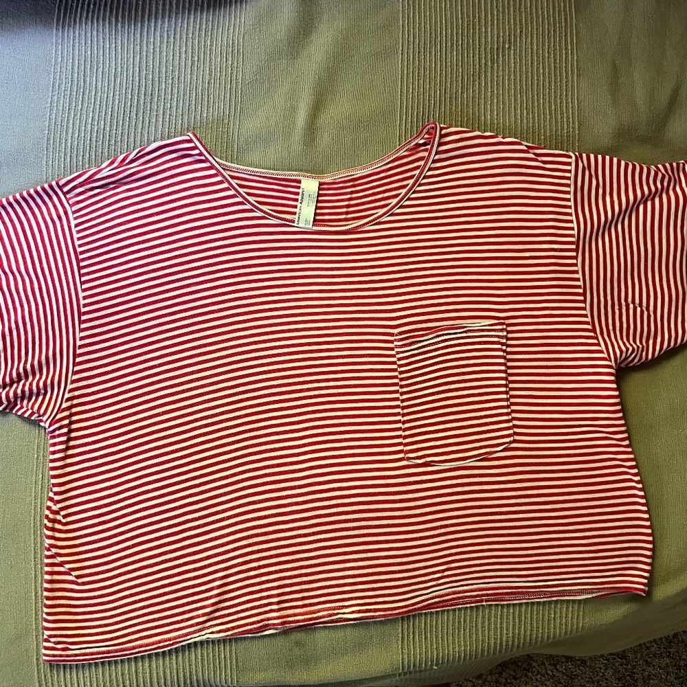 American Apparel Red Striped Crop Tee - one size fits all